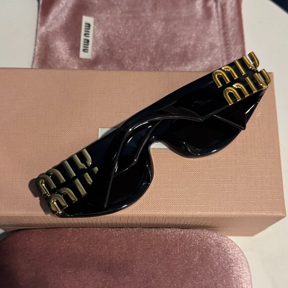 Miu Miu Statement Black Sunnies – Gold Logo Detail main image 8
